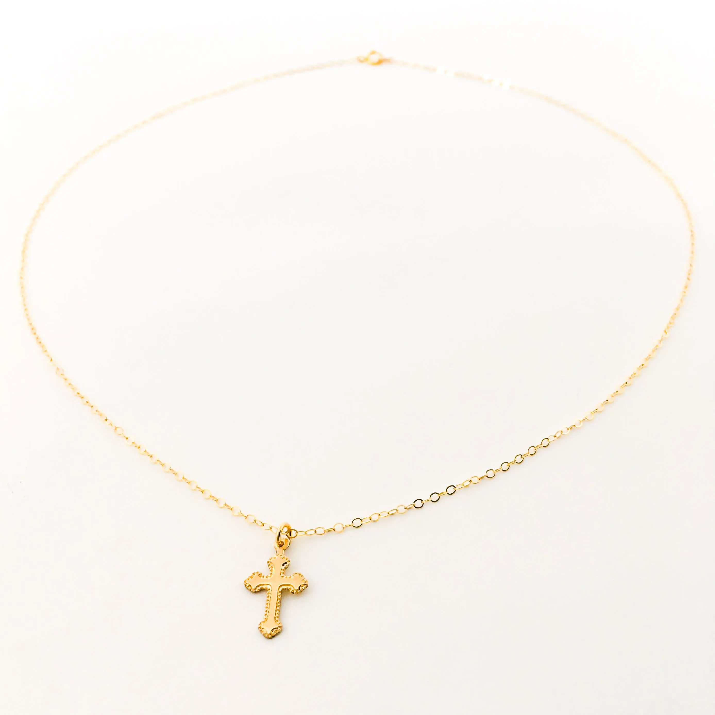 Genevieve Dainty Textured Cross Necklace | Gold