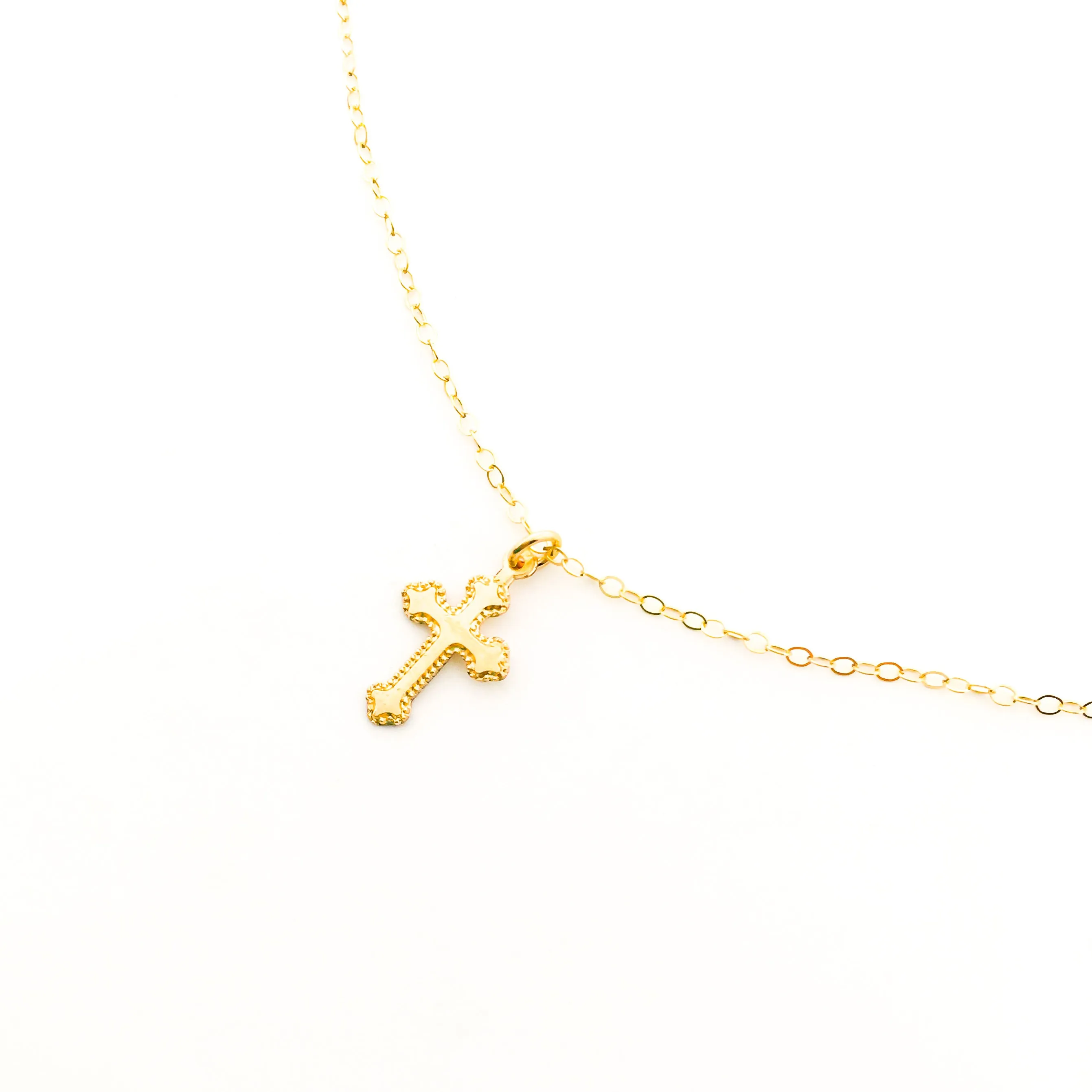 Genevieve Dainty Textured Cross Necklace | Gold