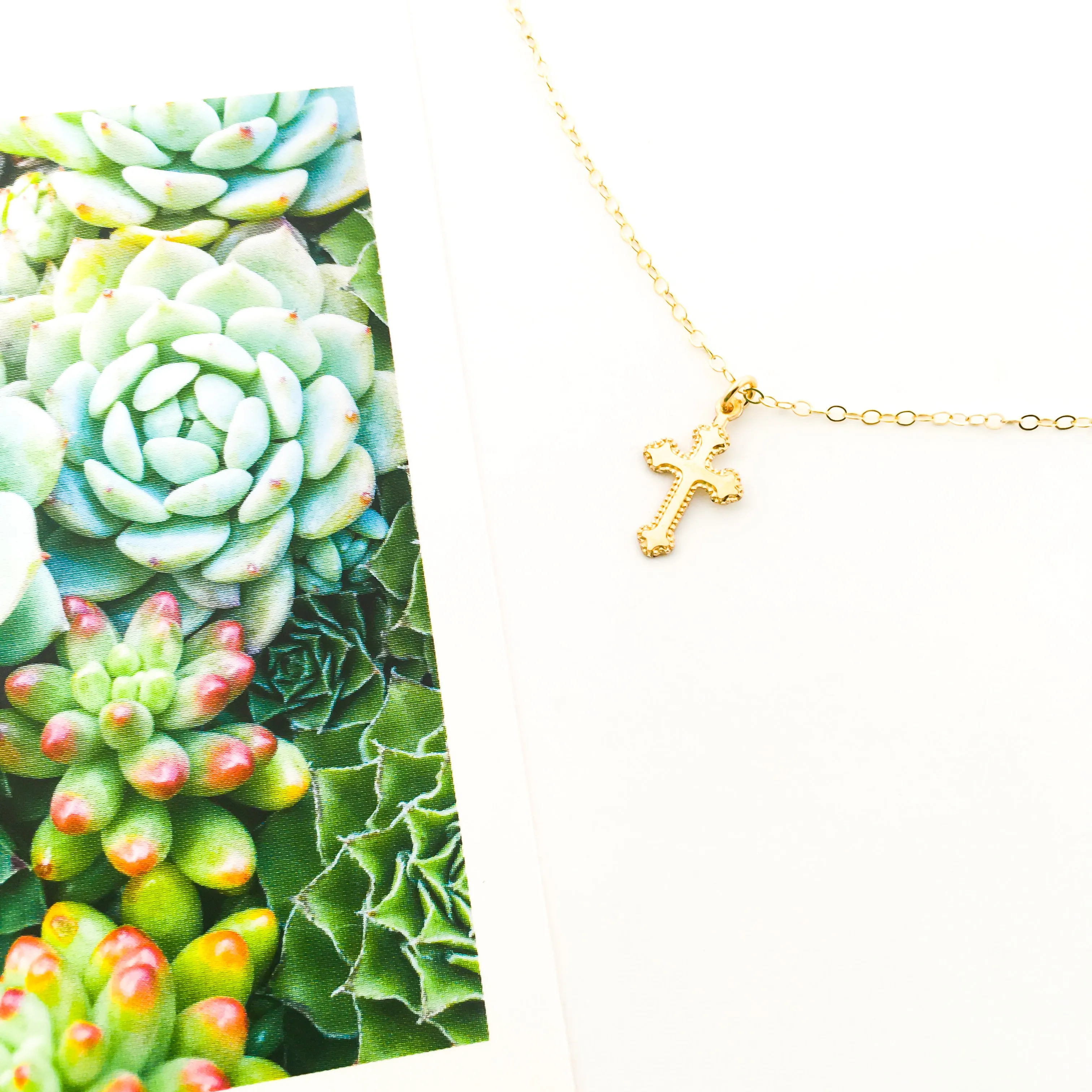 Genevieve Dainty Textured Cross Necklace | Gold