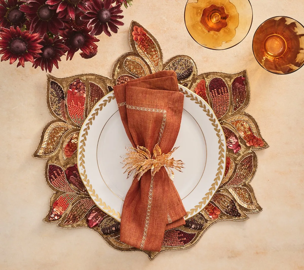 Gilded - Leaves Napkin Ring Gold (Set of 4)