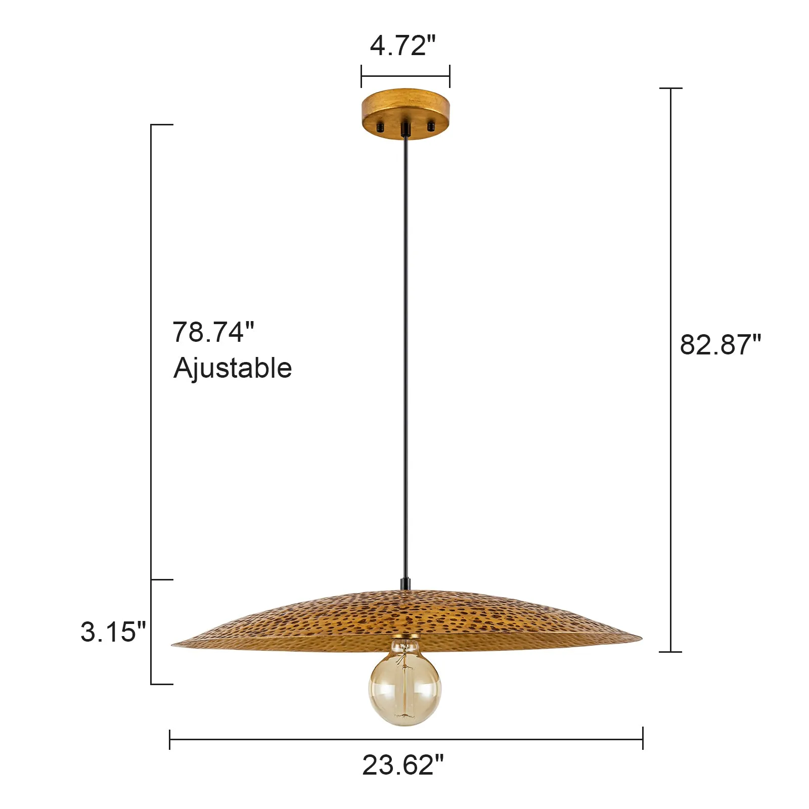 Glowlings 1-Light 24"Wide Large Retro Hammered Textured Gold Dome Pendant Light Kitchen Island