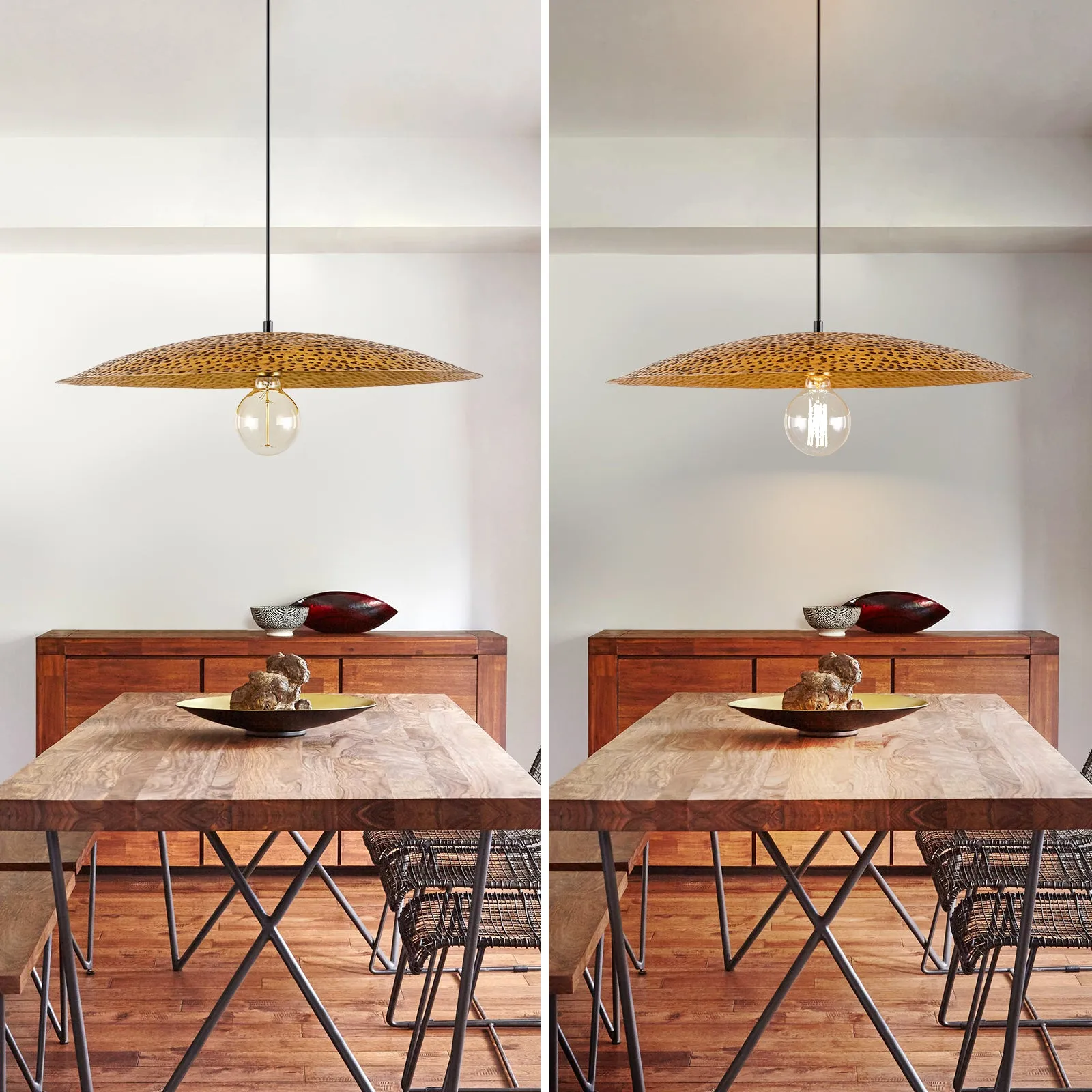 Glowlings 1-Light 24"Wide Large Retro Hammered Textured Gold Dome Pendant Light Kitchen Island