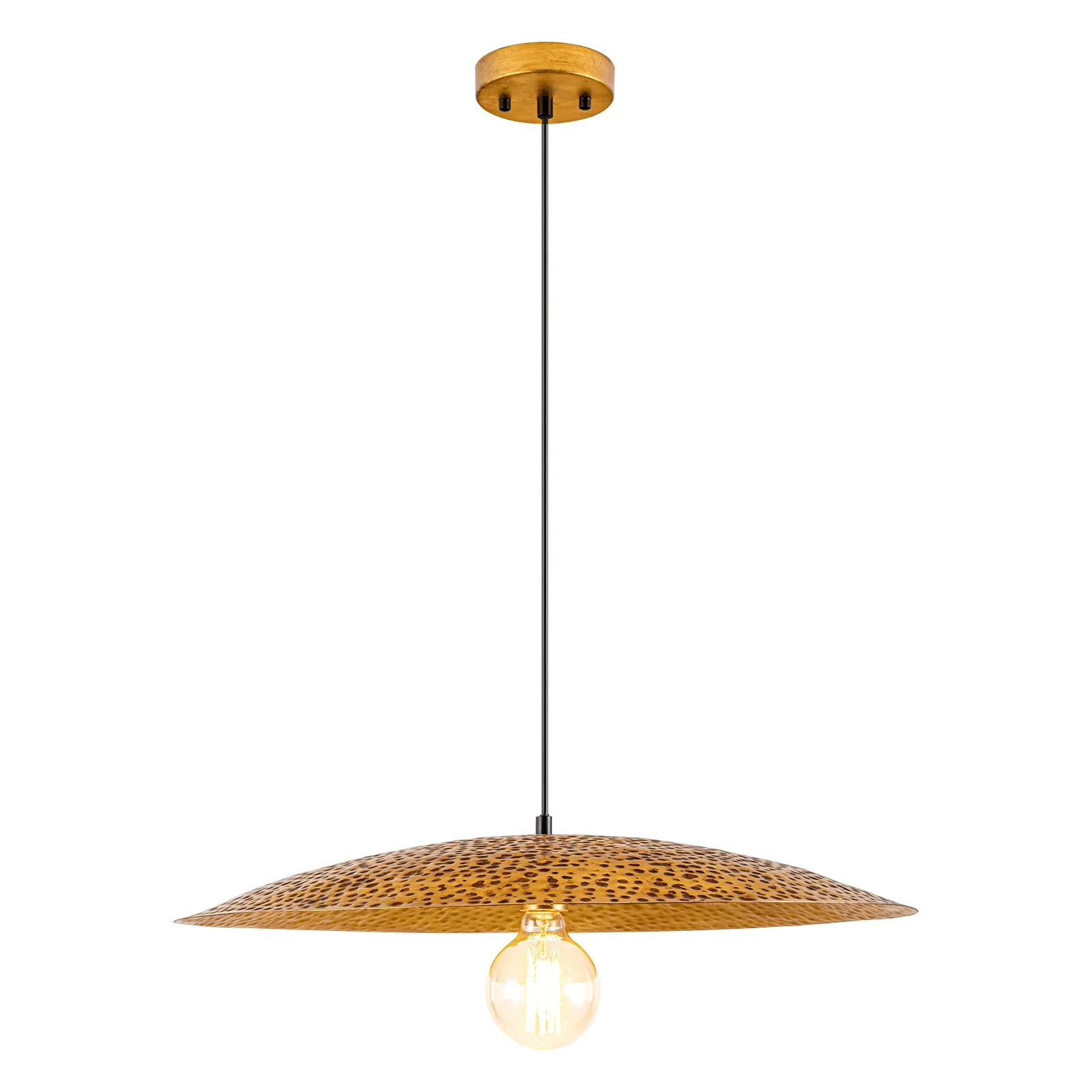 Glowlings 1-Light 24"Wide Large Retro Hammered Textured Gold Dome Pendant Light Kitchen Island