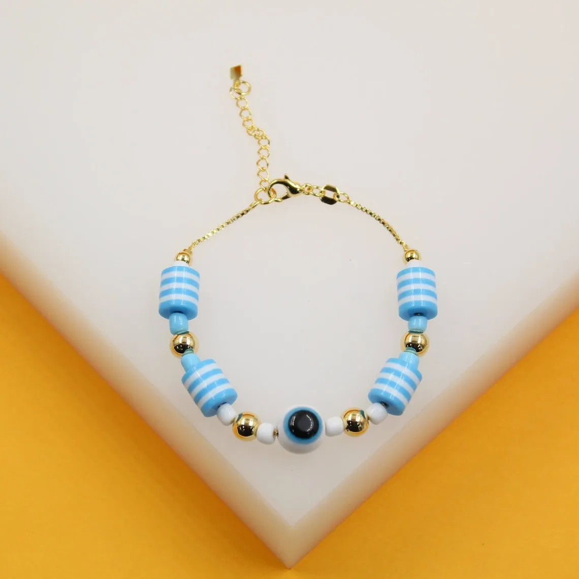 Gold Filled Blue Evil Eye Chain Kids Bracelet (I297)