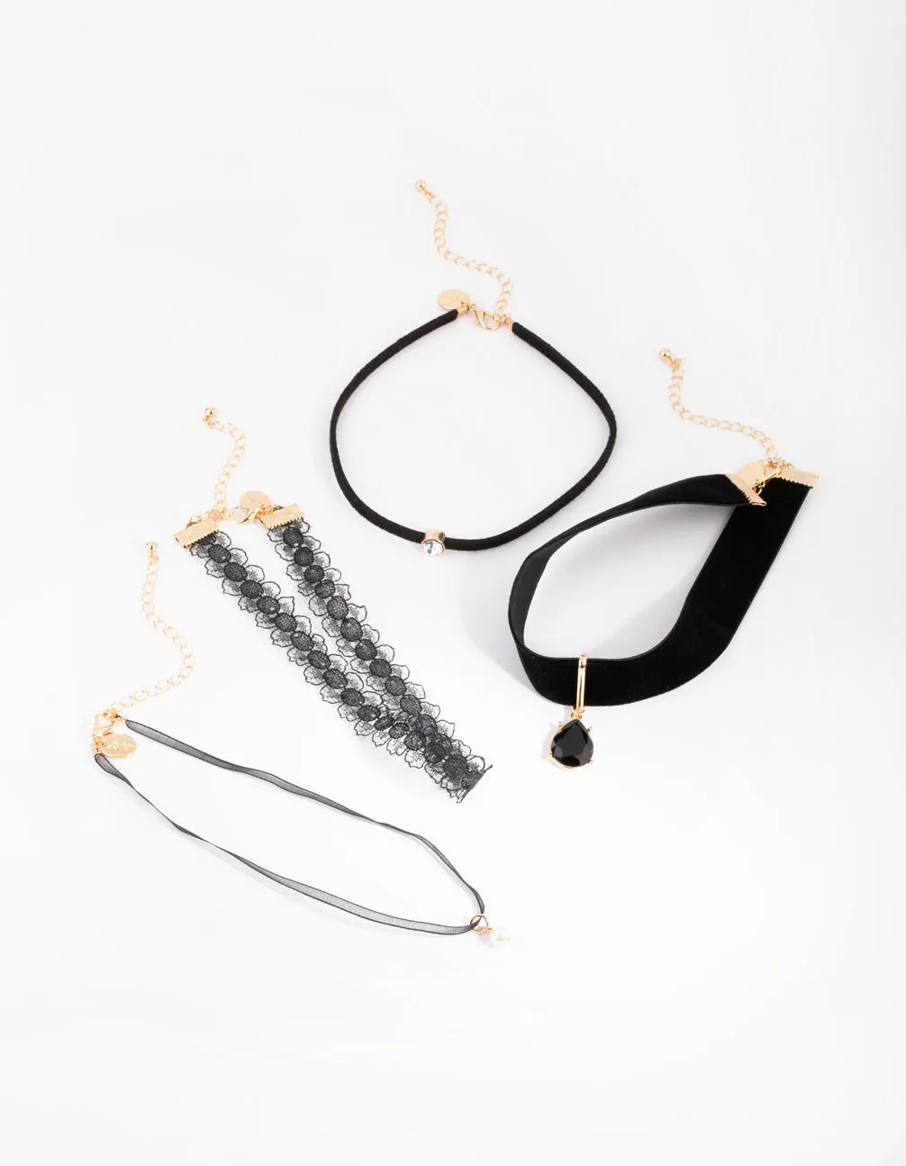 Gold Lace & Teardrop Choker 4-Pack