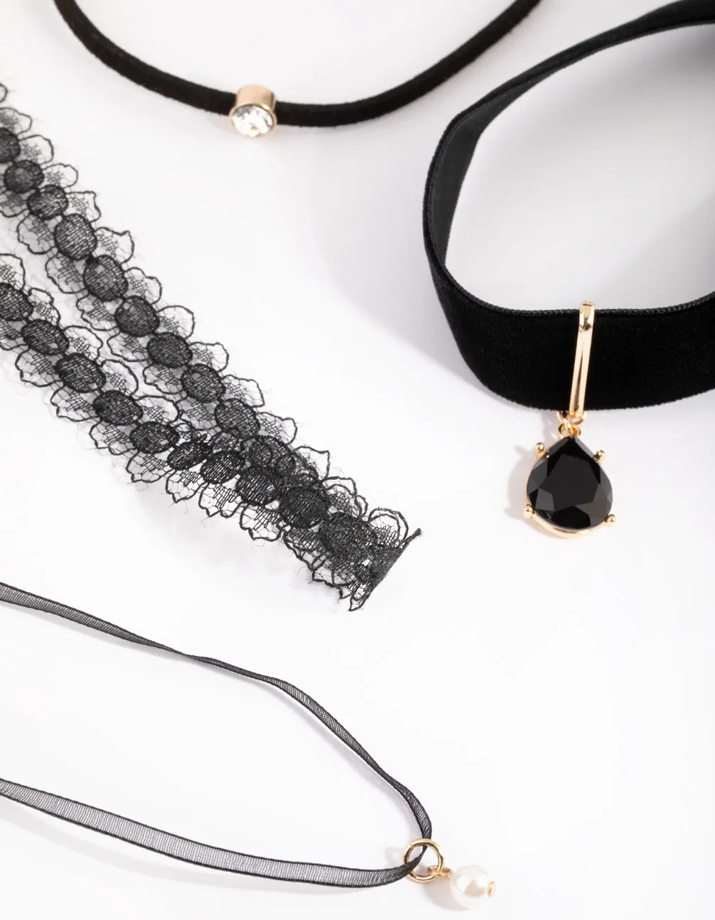 Gold Lace & Teardrop Choker 4-Pack