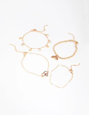 Gold Peace Heart Bracelet & Anklet 4-Pack Set