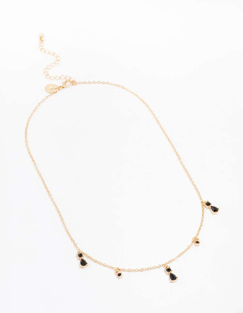 Gold Pear Black Droplet Necklace