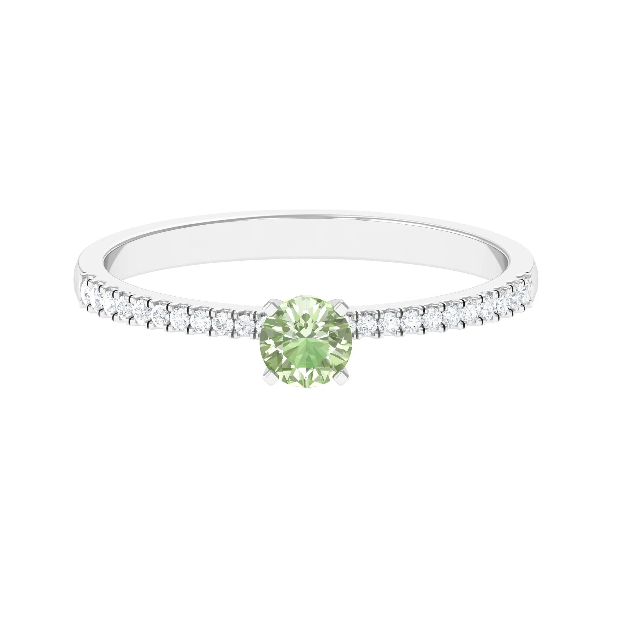 Green Sapphire Solitaire Engagement Ring with Diamond Side Stones