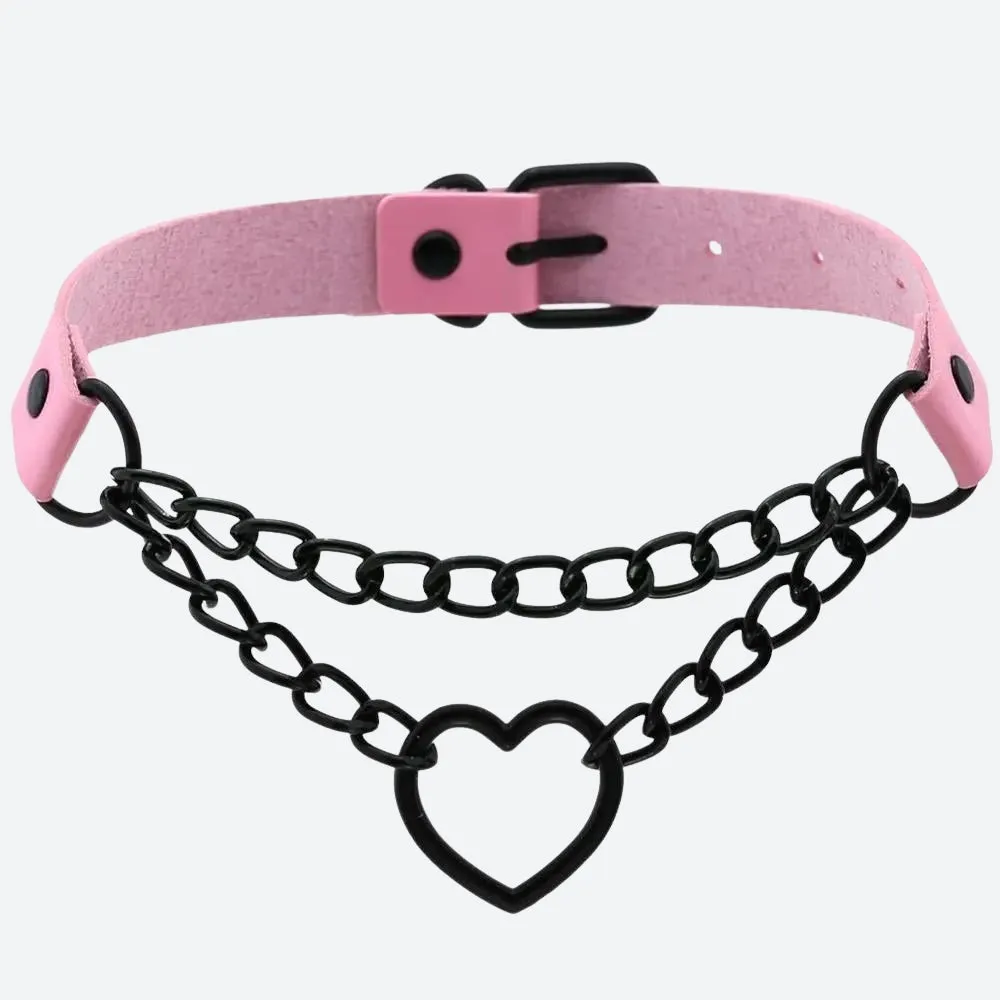 Grunge Heart Belted Choker Necklace