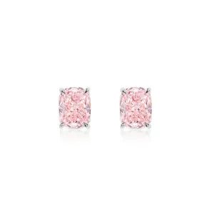 Haisley 5 Carat VVS1 Fancy Vivid Pink Cushion Cut Diamond Stud Earrings in 14k White Gold. GIA Certified