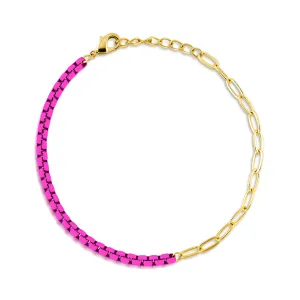 HALF & HALF ENAMEL PAPERCLIP BRACELET, NEON PINK