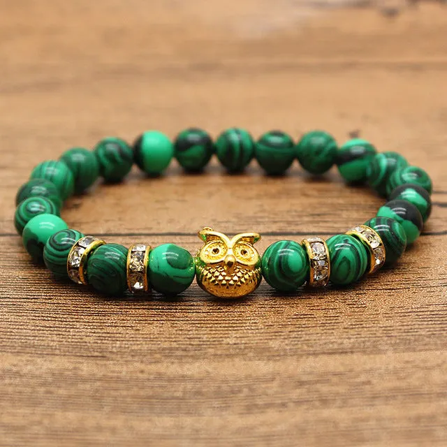 Hansion Hot Roman Knight Spartan Warrior Gladiator Helmet Rhinestone Bracelet Men Malachite Stone Bead Bracelets For Men Jewelry