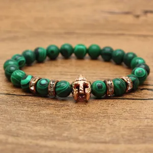 Hansion Hot Roman Knight Spartan Warrior Gladiator Helmet Rhinestone Bracelet Men Malachite Stone Bead Bracelets For Men Jewelry