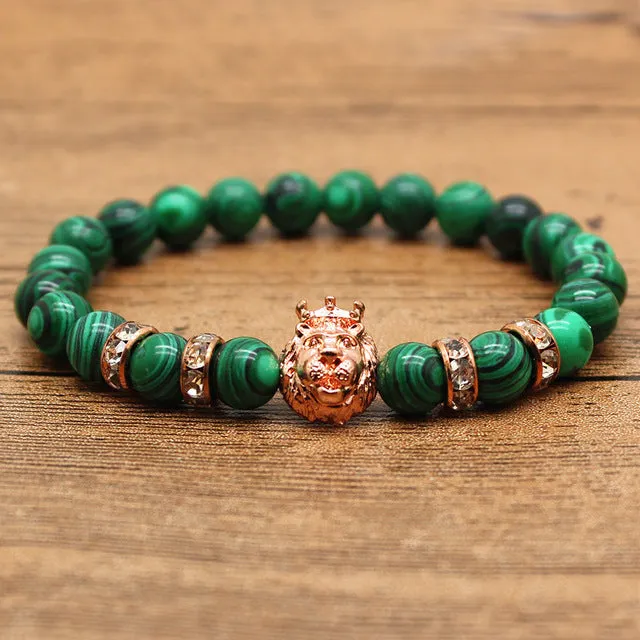 Hansion Hot Roman Knight Spartan Warrior Gladiator Helmet Rhinestone Bracelet Men Malachite Stone Bead Bracelets For Men Jewelry