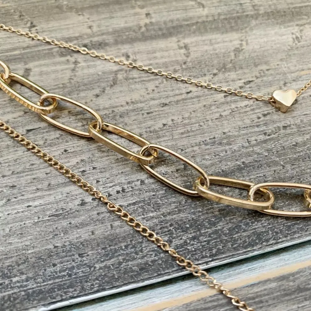 Heart & Lock Layered Chain Necklace - LAST CHANCE