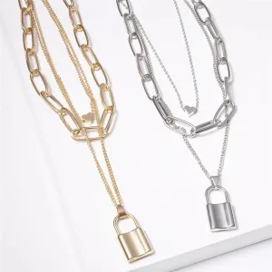 Heart & Lock Layered Chain Necklace - LAST CHANCE