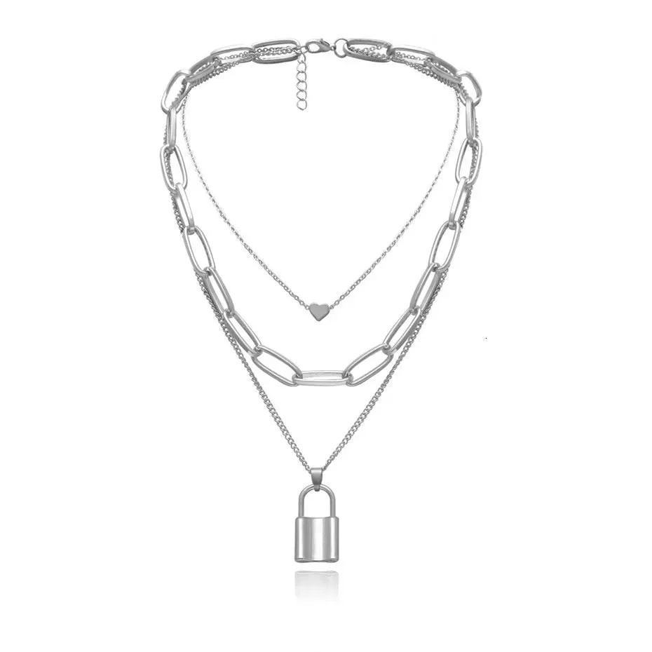 Heart & Lock Layered Chain Necklace - LAST CHANCE