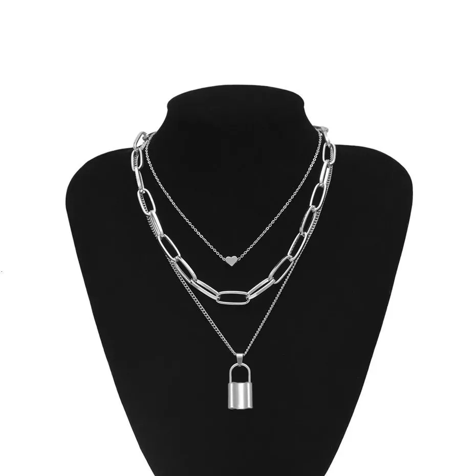 Heart & Lock Layered Chain Necklace - LAST CHANCE