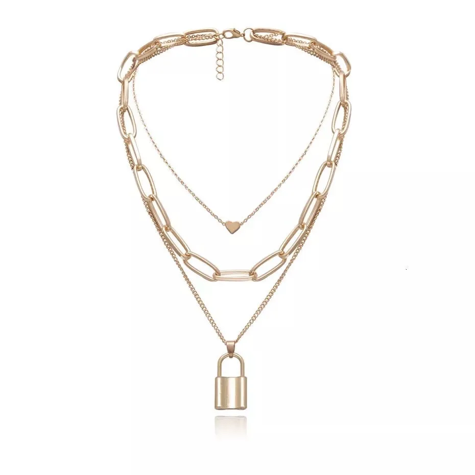 Heart & Lock Layered Chain Necklace - LAST CHANCE