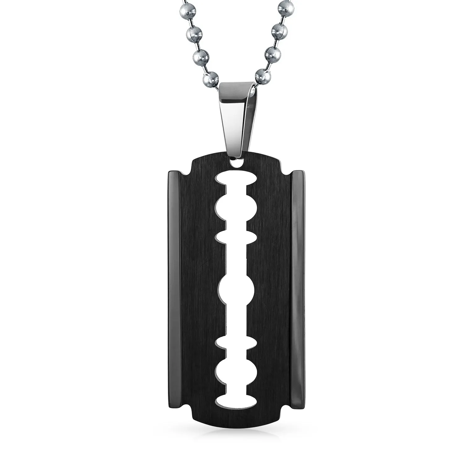 Hip Hop Biker Jewelry Razor Blade Pendant Necklace for Men Black Silver Gold Tone