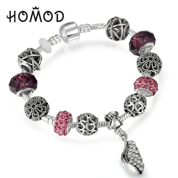 HOMOD Promotion Sale Summer Style Antique Charm Bracelets With Majestic Feathers Pendants Pandora Bracelet for Women Wedding