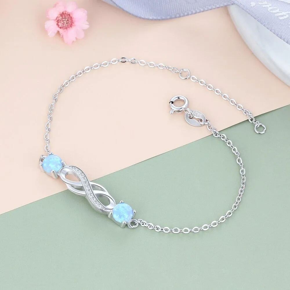 Infinity Love Blue Opal Stone Bracelets & Bangles 925 Sterling Silver Bracelets For Women Party Jewelry