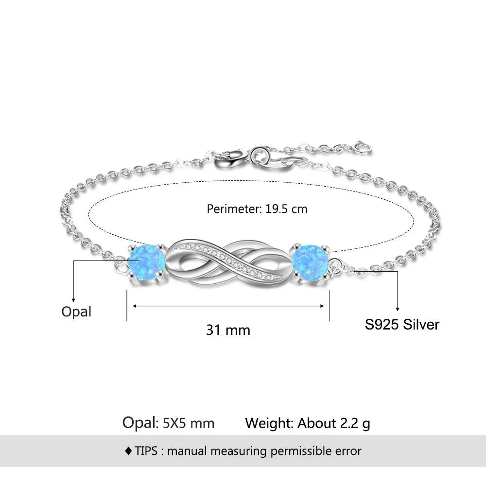 Infinity Love Blue Opal Stone Bracelets & Bangles 925 Sterling Silver Bracelets For Women Party Jewelry