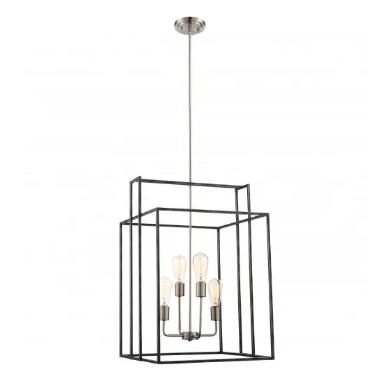 Iron Black with Brushed Nickel  4- Light Lake 19 in. Square Pendant