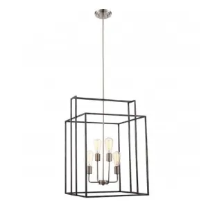 Iron Black with Brushed Nickel  4- Light Lake 19 in. Square Pendant