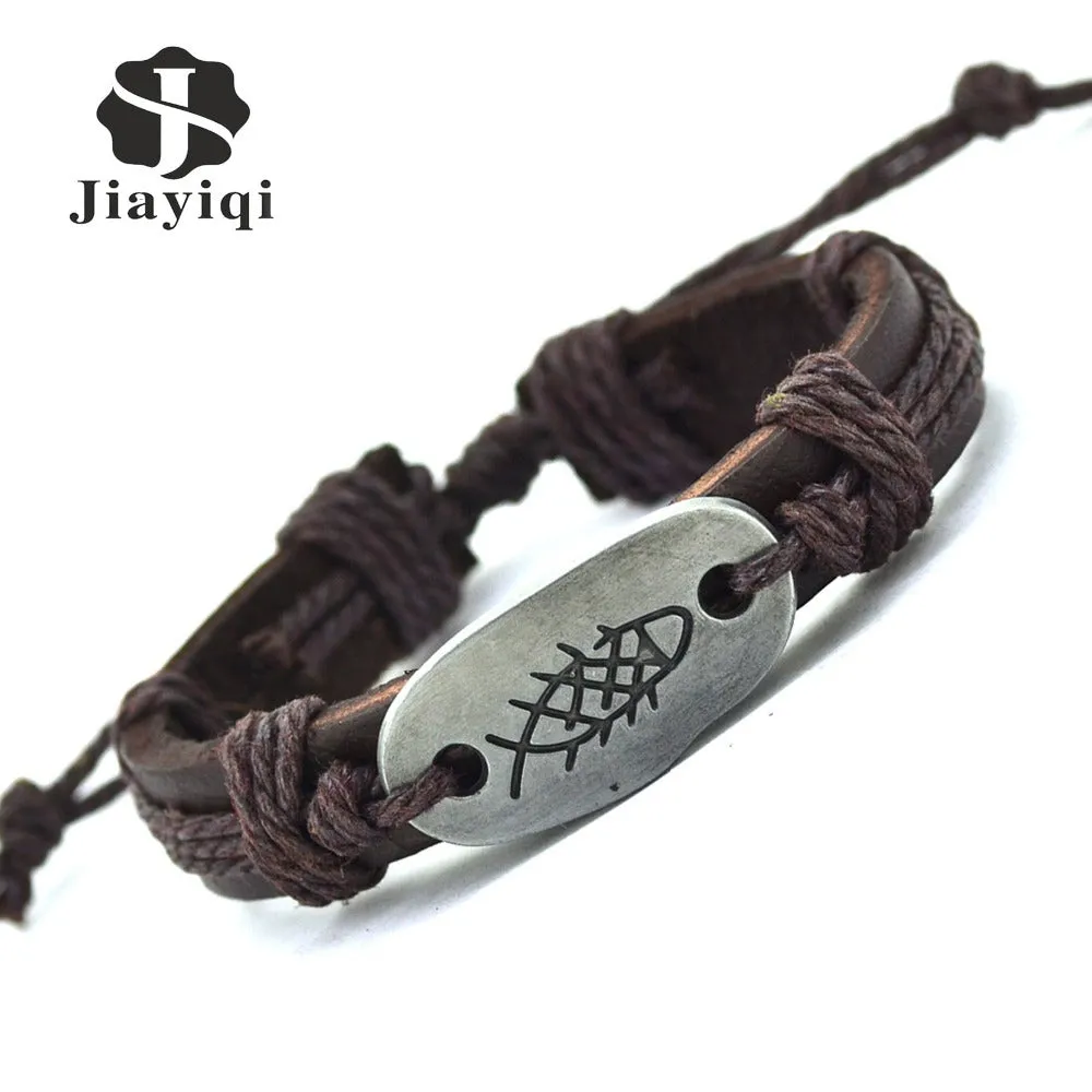 Jiayiqi Fashion Fish Leather Strap Bracelets & Bangles Vintage Rope Bracelet For Women Wholesale Fish Style