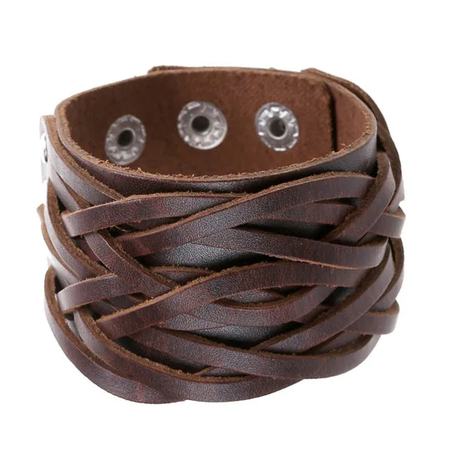 Jiayiqi New 3 Colors Genuine Leather Bracelets Punk Wide Cuff Bracelets & Bangles for Women Men Jewelry Accessories Wristband