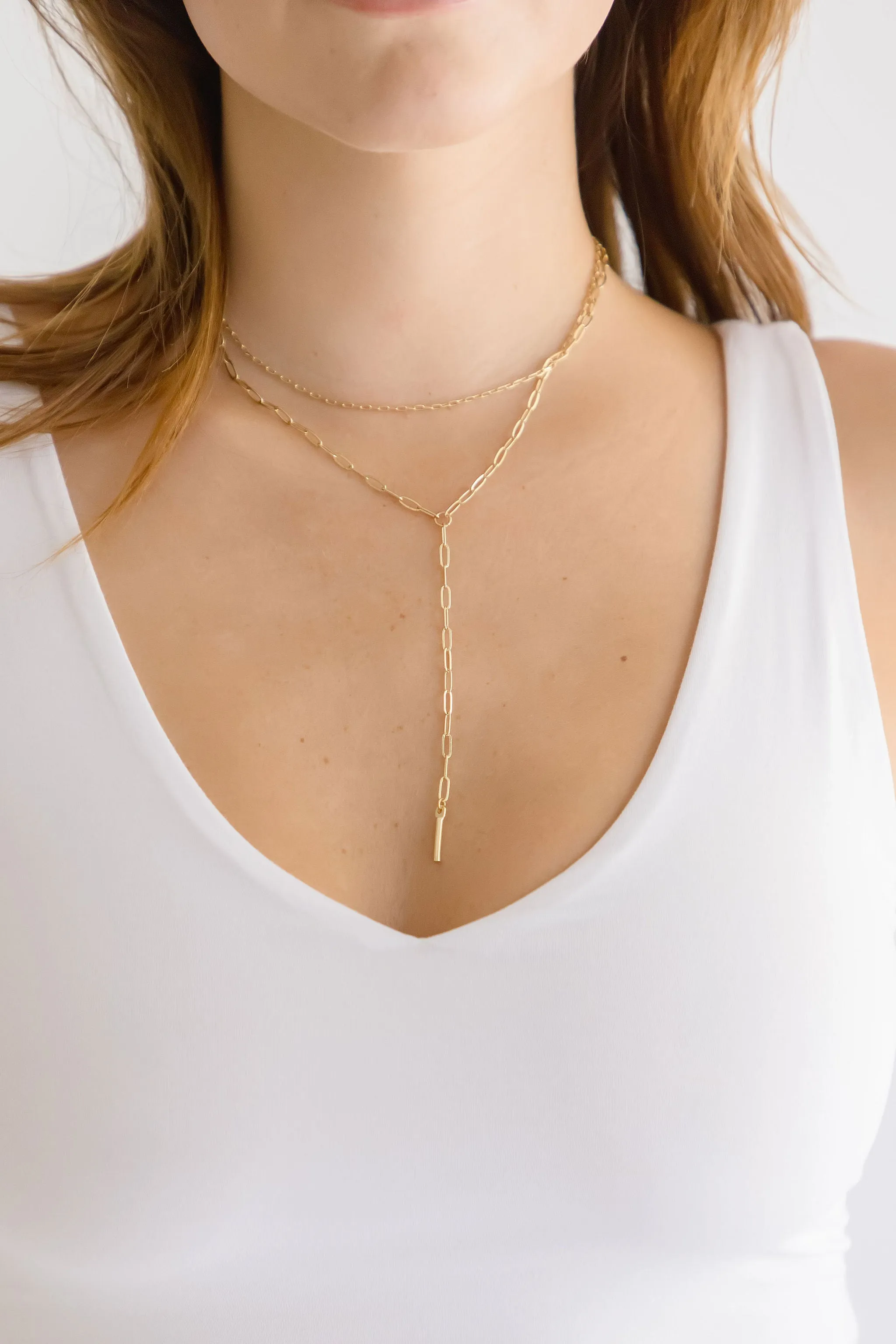 Jodi Layered Chain Link Bar Necklace Gold