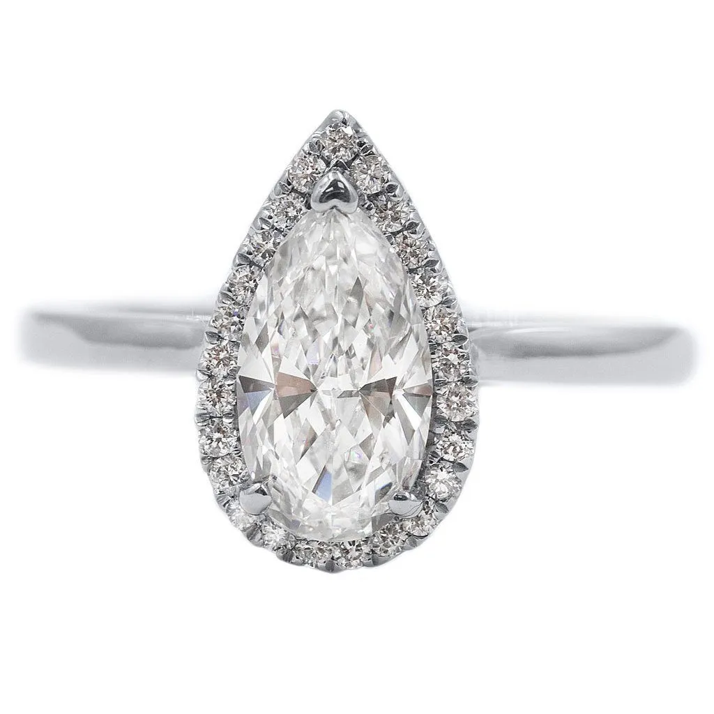 JULIE | Pear Shape Halo Cathedral Engagement Ring