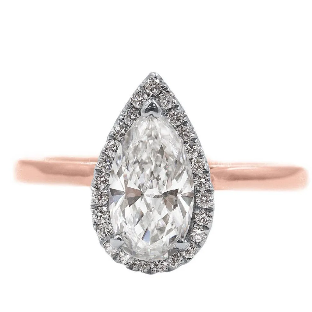 JULIE | Pear Shape Halo Cathedral Engagement Ring