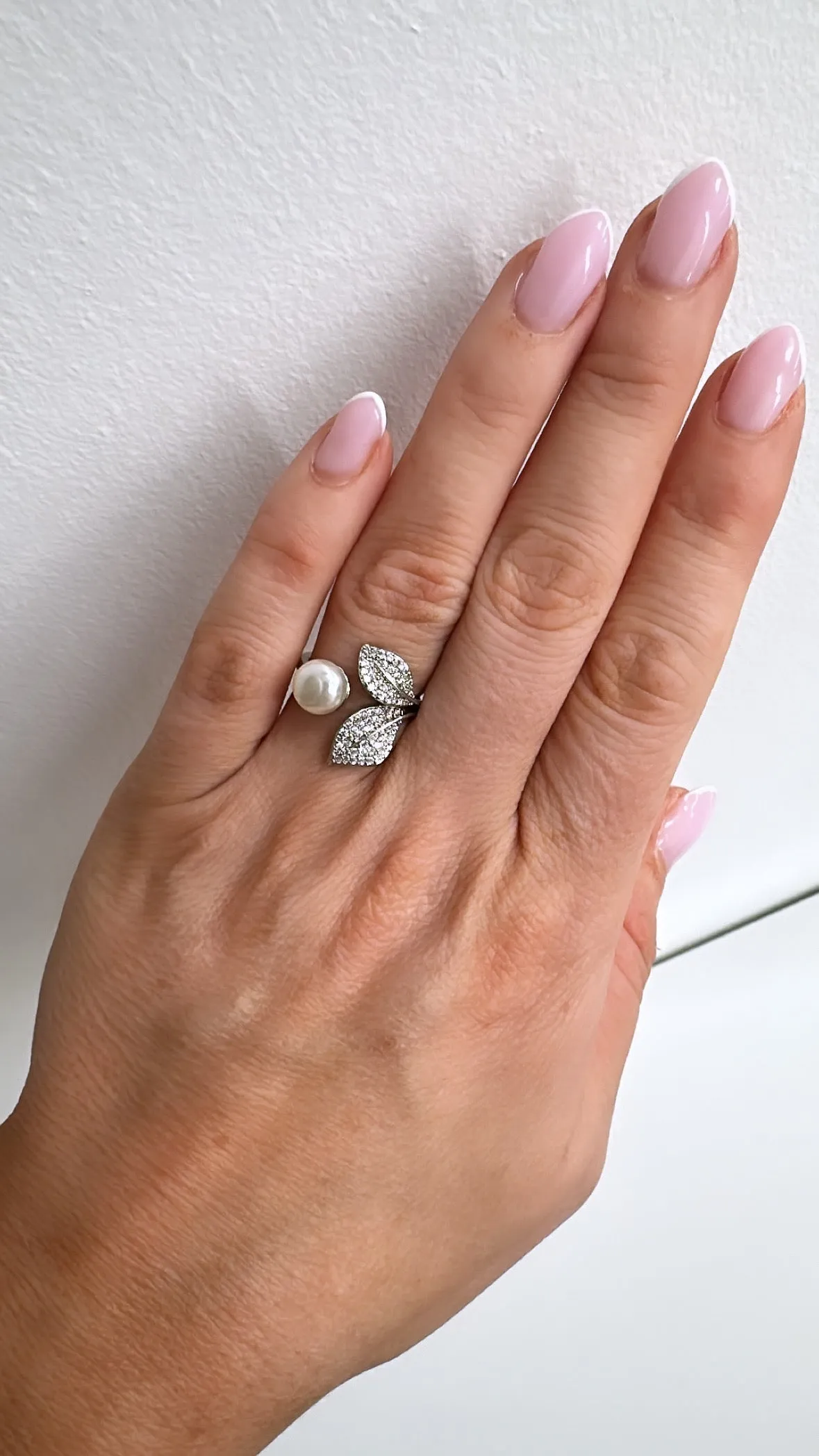 Kacy - Silver Adjustable Pearl Ring