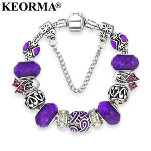 KEORMA European Ribbon Charm Bracelet for Women Luxury  Crystal Beads Brand Bracelets & Bangles Plusera Wholesale Dropshipping