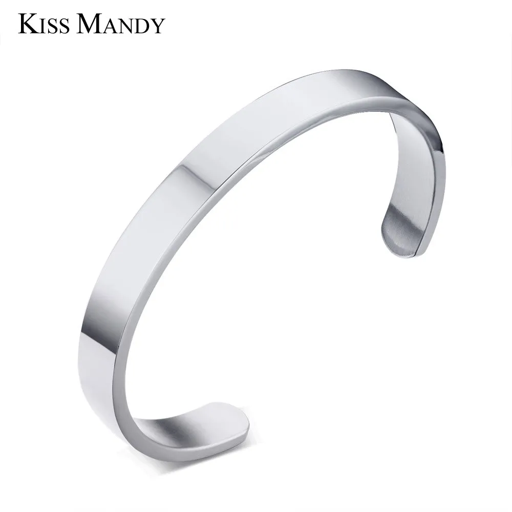 KISS MANDY 8mm Width Surface Men and Women Bracelet & Bangle Stainless Steel Bracelet Men Silver/ Gold / Black 3 Color KB301