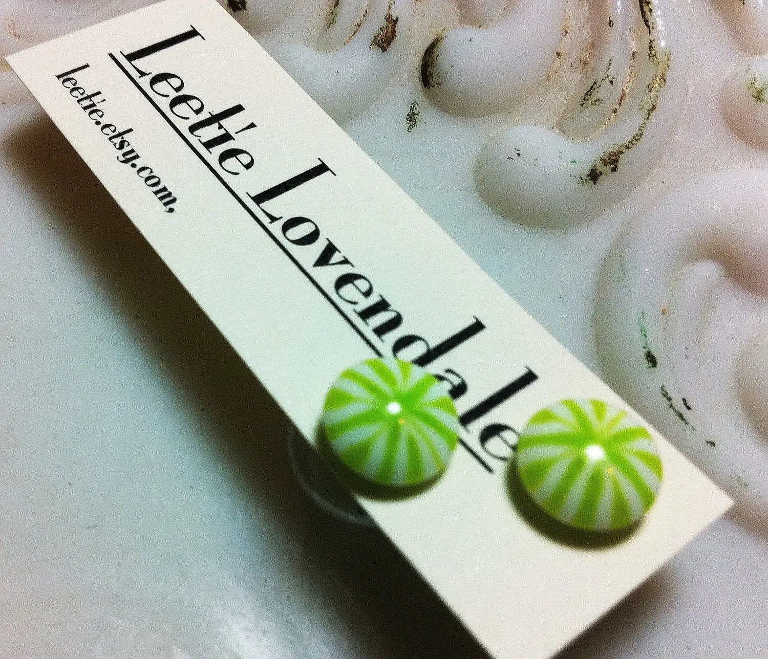 Lime Green Starburst Disc Stud Earrings