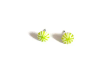 Lime Green Starburst Disc Stud Earrings