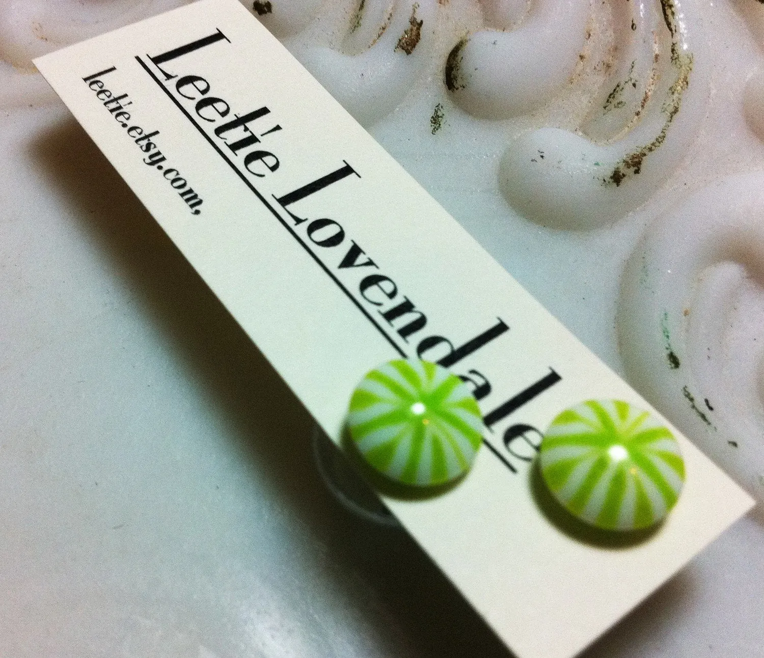 Lime Green Starburst Disc Stud Earrings