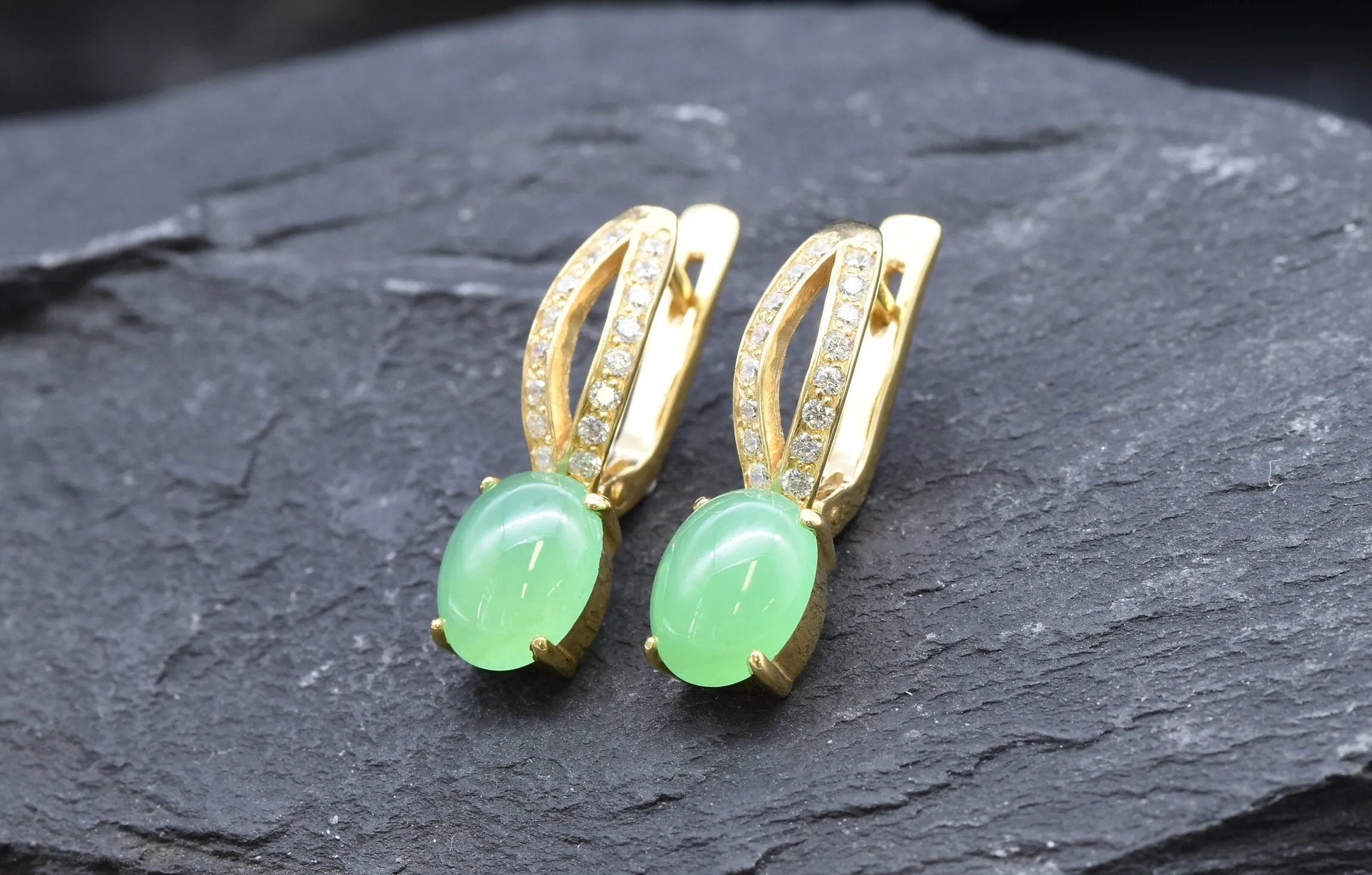 Long Green Earrings - Natural Chrysoprase Earrings, Classy Vintage Earrings