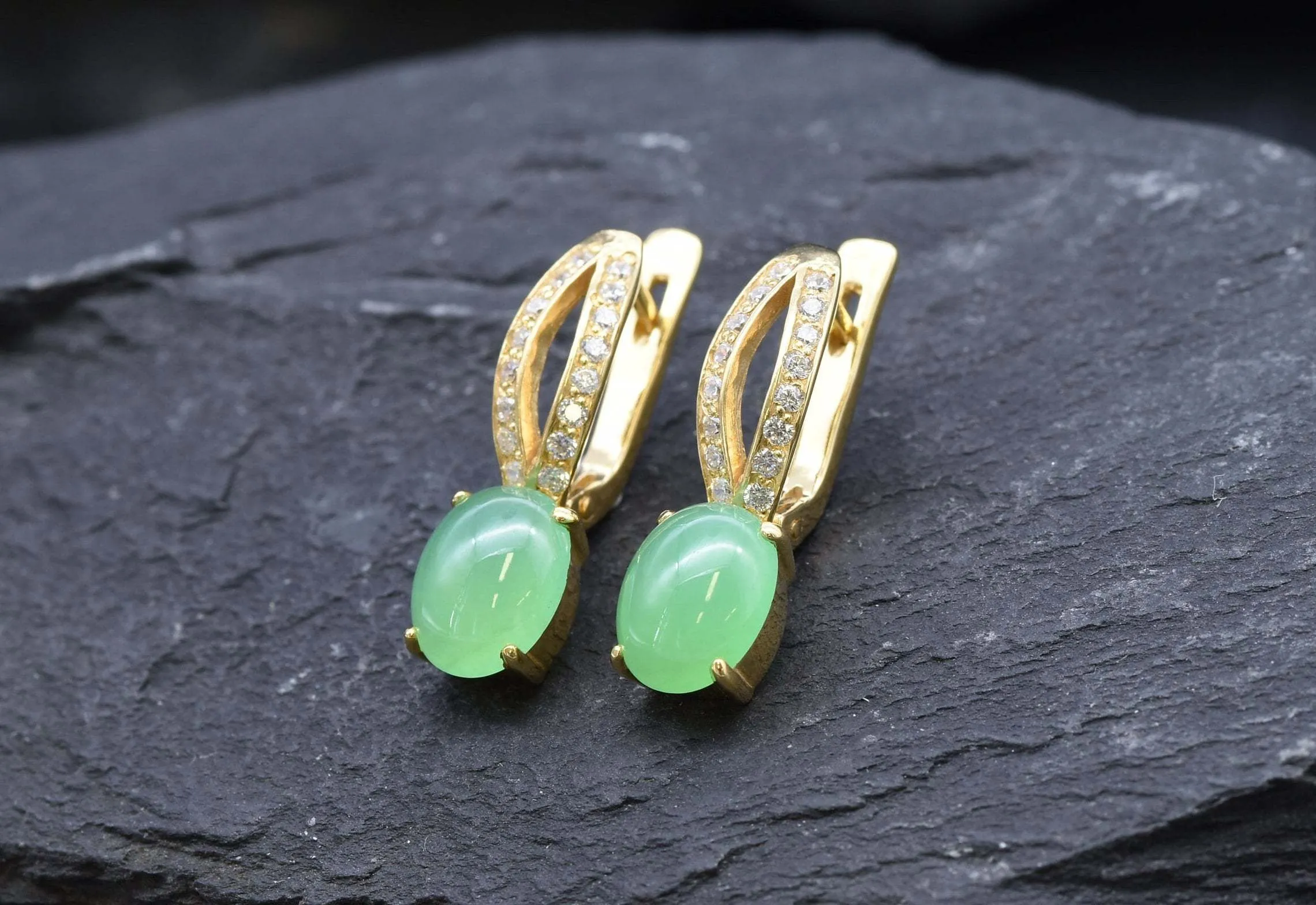 Long Green Earrings - Natural Chrysoprase Earrings, Classy Vintage Earrings