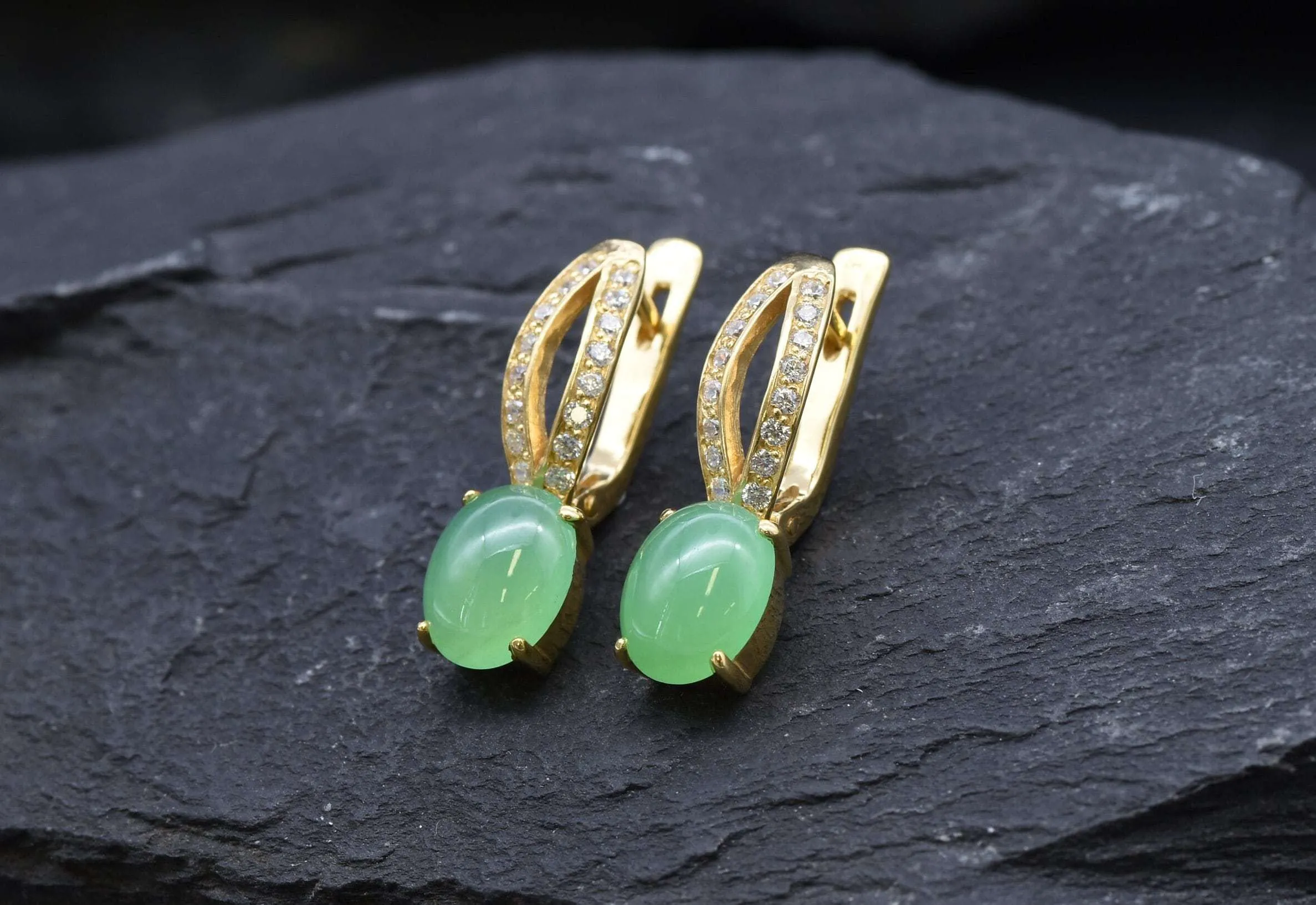 Long Green Earrings - Natural Chrysoprase Earrings, Classy Vintage Earrings