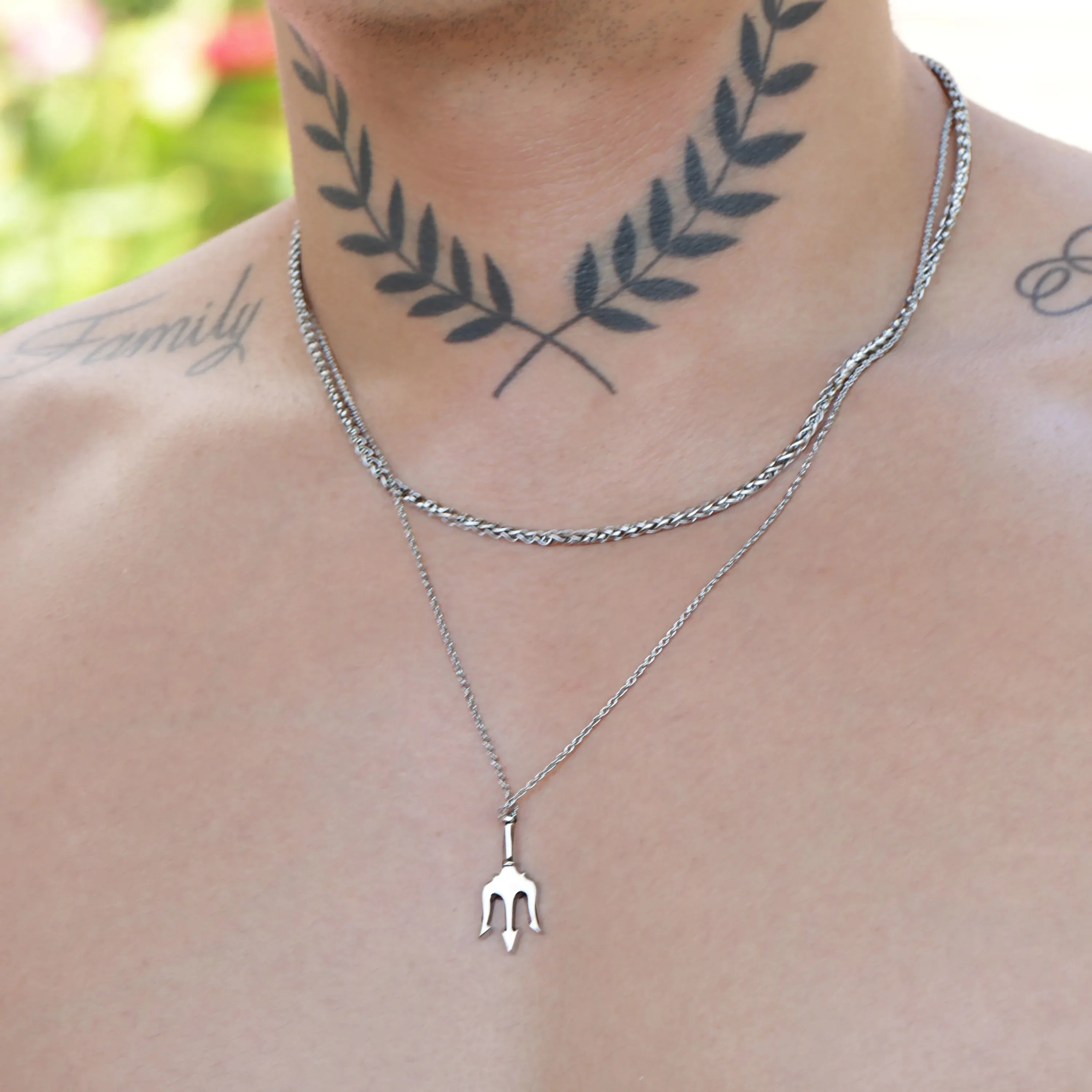 Ludvigs Stainless Steel Trident Pendant with Wheat Chain Necklace