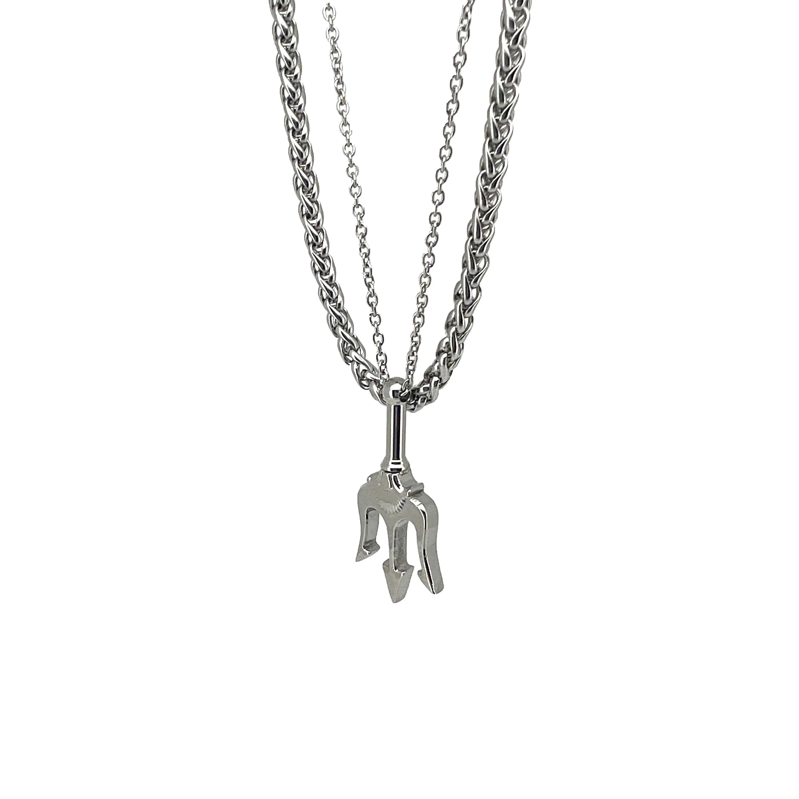 Ludvigs Stainless Steel Trident Pendant with Wheat Chain Necklace