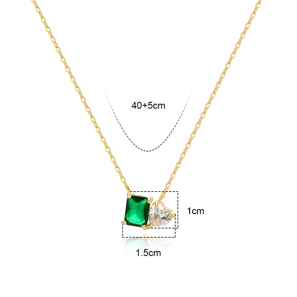 Luxurious Quadrilateral Round Geometric 18K Gold Plating Diamond Inlay Necklaces