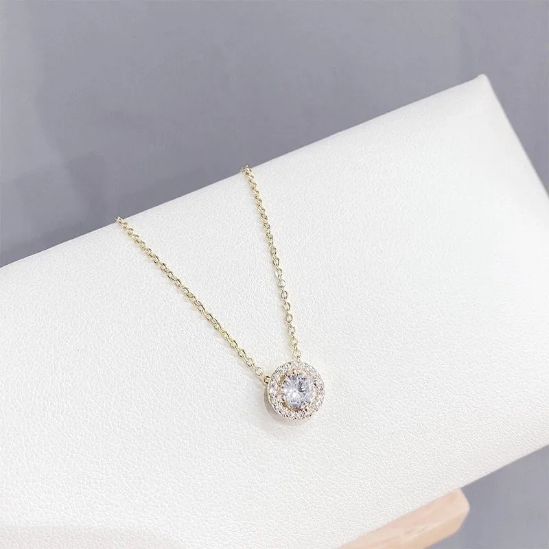 Luxurious Round Copper Necklace Gold Plated Zircon Copper Necklaces 1 Piece