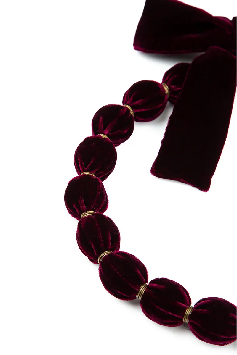 Magenta Silk Velvet Bead Necklace