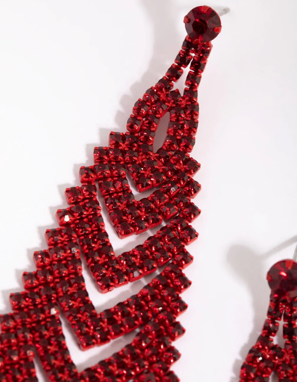 Matte Red V Diamante Drop Earrings